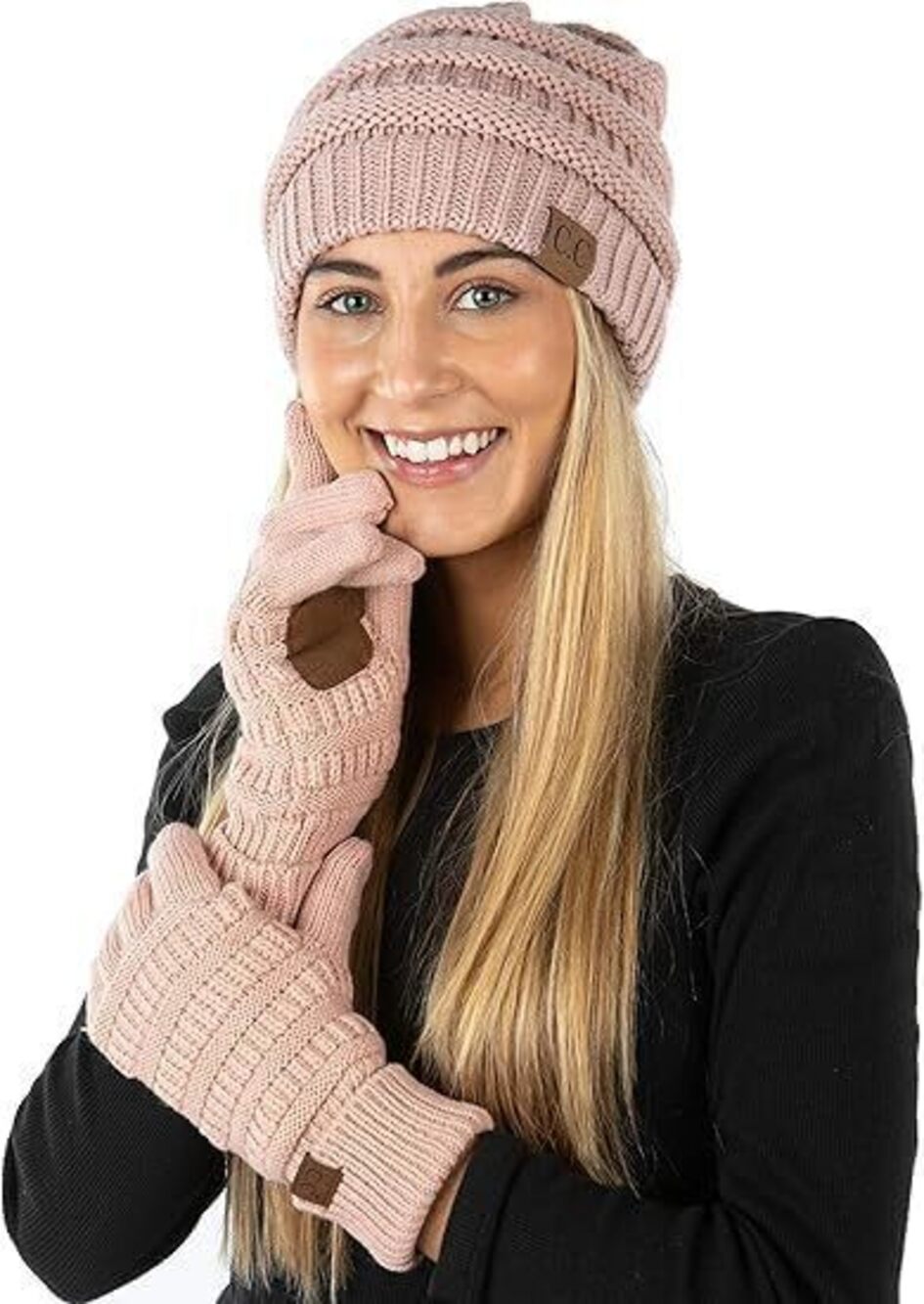 4298 Matching 2 Pk Beanie & Lined Gloves - Indi Pink
